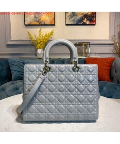 Replica Dior M0566 Large Lady Dior Bag Gray Cannage Lambskin 2