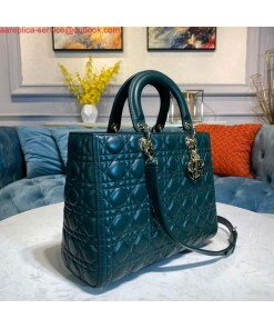 Replica Dior M0566 Large Lady Dior Bag Dark Green Cannage Lambskin