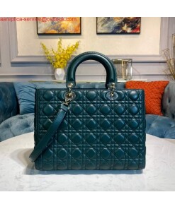 Replica Dior M0566 Large Lady Dior Bag Dark Green Cannage Lambskin 2