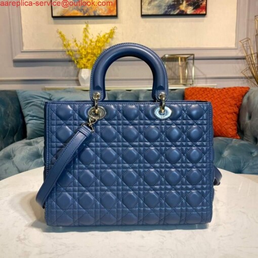 Replica Dior M0566 Large Lady Dior Bag Blue Cannage Lambskin 2