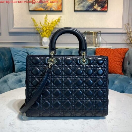 Replica Dior M0566 Large Lady Dior Bag Black Cannage Lambskin 2