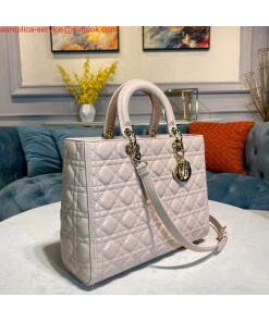 Replica Dior M0566 Large Lady Dior Bag Beige Cannage Lambskin