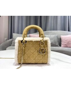 Replica Dior M0505 Mini Lady Dior Bag Shearling Camel Colored