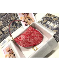 Replica Dior M0446 Dior Saddle Bag Red Toile de Jouy Reverse Jacquard