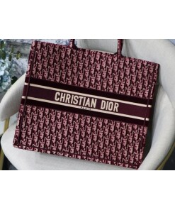 Replica Dior Book Tote M1286 Burgundy Dior Oblique Embroidery