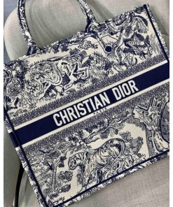 Replica Dior Book Tote M1286 Blue Toile de Jouy Embroidery