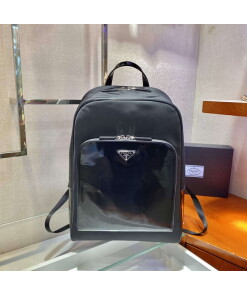 Replica Prada 2VZ084 Re-Nylon and Leather Backpack Black