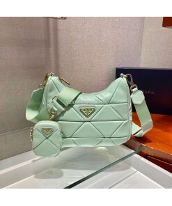 Replica Prada 1BC151 Prada Padded Calfskin Shoulder Bag in Green