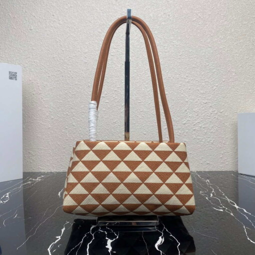 Replica Prada 1BA368 From The Runway Small embroidered fabric Prada Symbole bag Beige and Orange