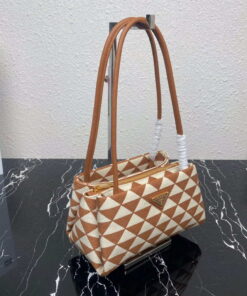 Replica Prada 1BA368 From The Runway Small embroidered fabric Prada Symbole bag Beige and Orange 2