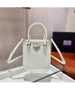 Replica Prada 1BA331 Small Brushed Leather Tote White