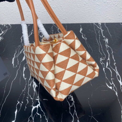 Replica Prada 1BA368 From The Runway Small embroidered fabric Prada Symbole bag Beige and Orange 4