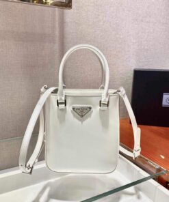 Replica Prada 1BA331 Small Brushed Leather Tote White 2