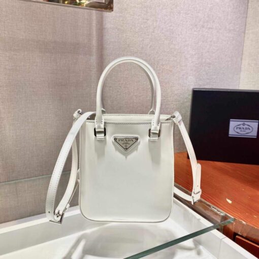 Replica Prada 1BA331 Small Brushed Leather Tote White 2