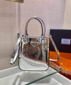 Replica Prada 1BA331 Small Brushed Leather Tote Silver