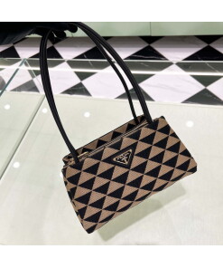 Replica Prada 1BA368 From The Runway Small embroidered fabric Prada Symbole bag Black and Beige