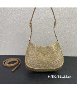 Replica Prada 1BC169 Prada Cleo satin bag with appliqués Gold