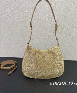 Replica Prada 1BC169 Prada Cleo satin bag with appliqués Gold 2