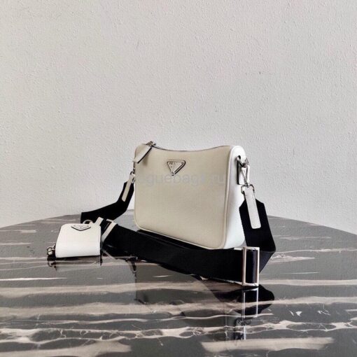 Replica Prada 2VH113 Saffiano leather shoulder Bag in White 2