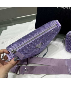 Replica Prada 1NE190 Crystal-studded satin pouch Purple