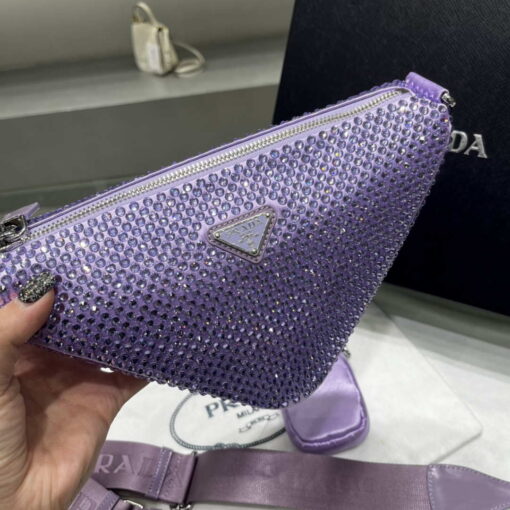 Replica Prada 1NE190 Crystal-studded satin pouch Purple 4