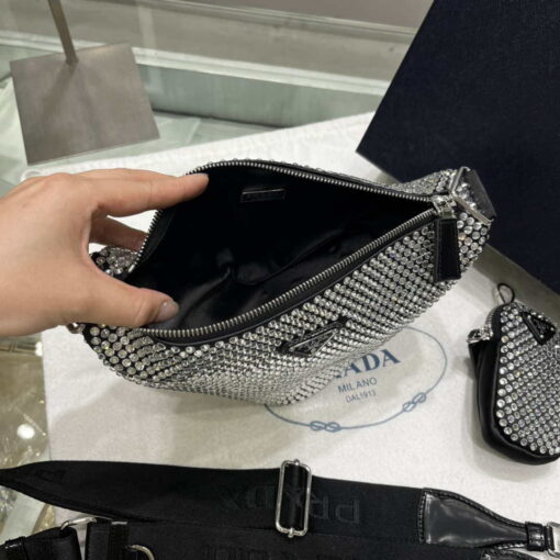 Replica Prada 1NE190 Crystal-studded satin pouch Black 6