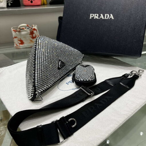 Replica Prada 1NE190 Crystal-studded satin pouch Black 7