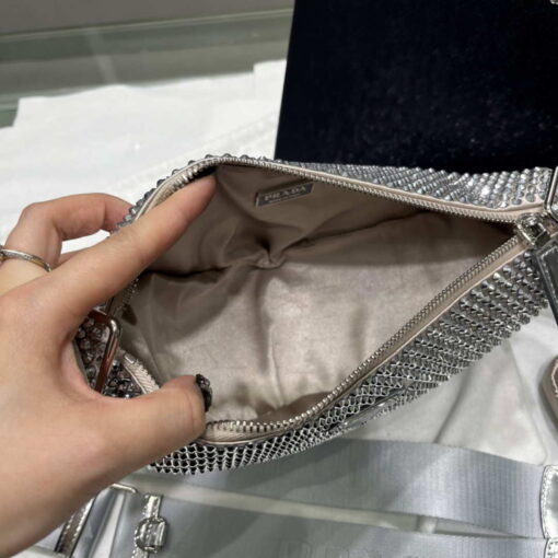 Replica Prada 1NE190 Crystal-studded satin pouch Gray 2