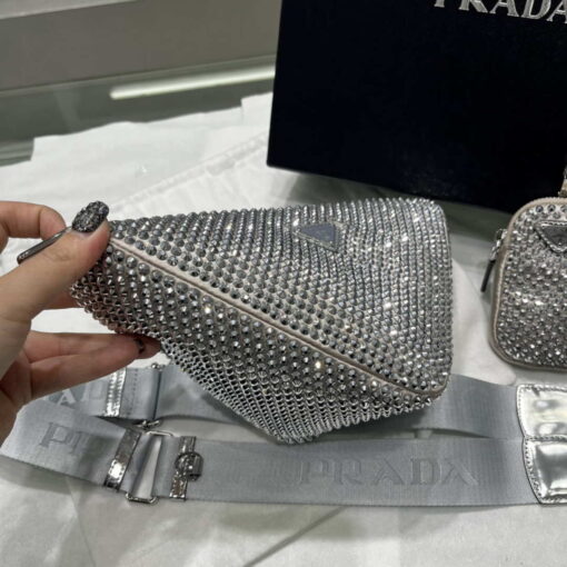 Replica Prada 1NE190 Crystal-studded satin pouch Gray 6