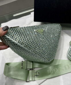 Replica Prada 1NE190 Crystal-studded satin pouch Green 2