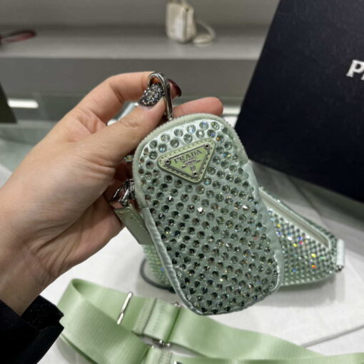 Replica Prada 1NE190 Crystal-studded satin pouch Green 5