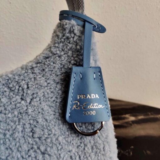 Replica Prada 1NE515 Re Edition 2000 Shearling Mini Bag Blue 5