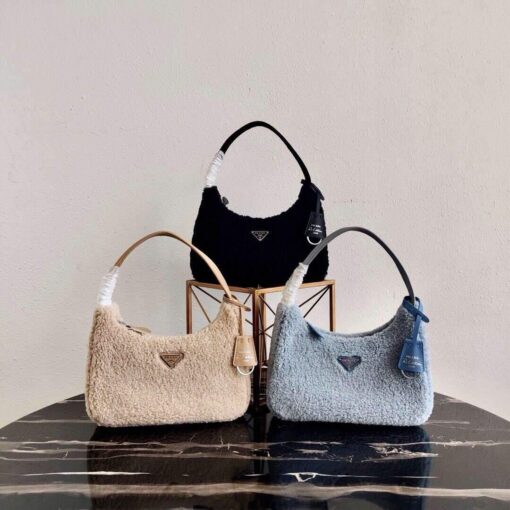 Replica Prada 1NE515 Re Edition 2000 Shearling Mini Bag Blue 9