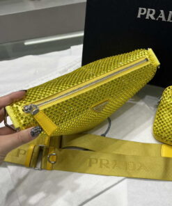 Replica Prada 1NE190 Crystal-studded satin pouch Yellow