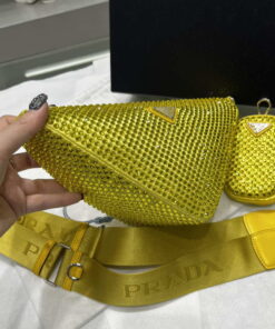 Replica Prada 1NE190 Crystal-studded satin pouch Yellow 2