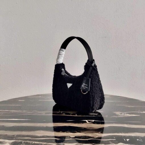 Replica Prada 1NE515 Re Edition 2000 Shearling Mini Bag Black