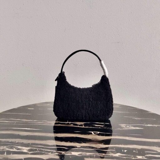 Replica Prada 1NE515 Re Edition 2000 Shearling Mini Bag Black 2