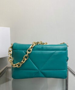 Replica Prada Padded nappa leather shoulder bag 1BD306 Green