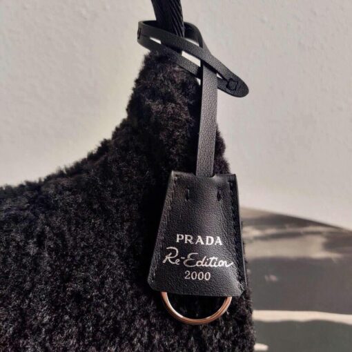 Replica Prada 1NE515 Re Edition 2000 Shearling Mini Bag Black 4