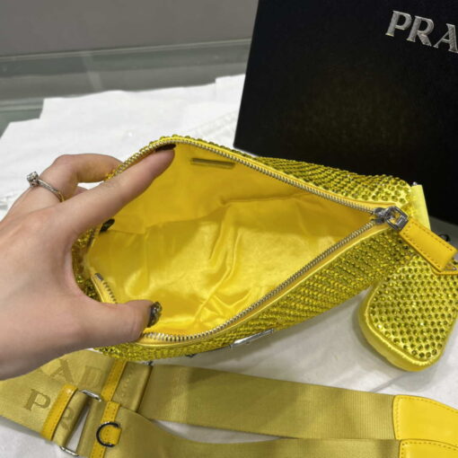 Replica Prada 1NE190 Crystal-studded satin pouch Yellow 6