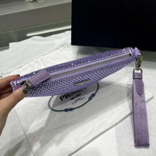 Replica Prada 1NE039 Crystal-studded satin pouch Purple 2