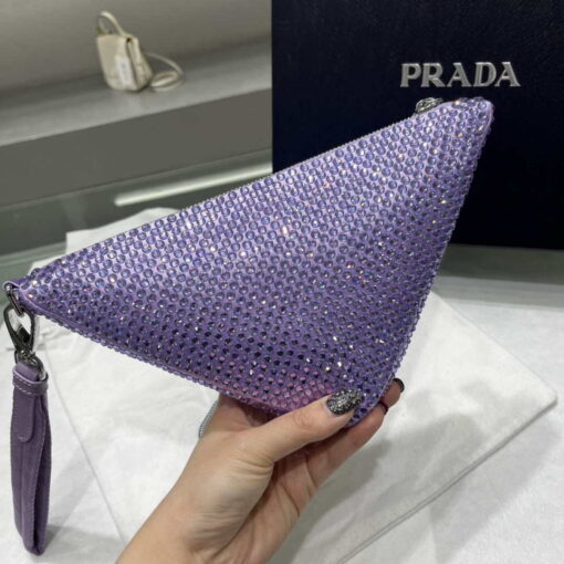 Replica Prada 1NE039 Crystal-studded satin pouch Purple 5