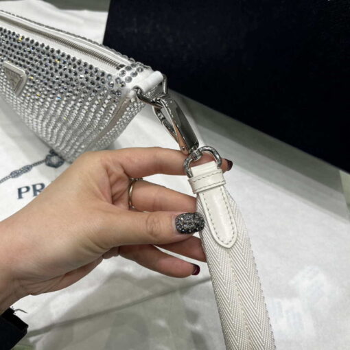 Replica Prada 1NE039 Crystal-studded satin pouch White 6