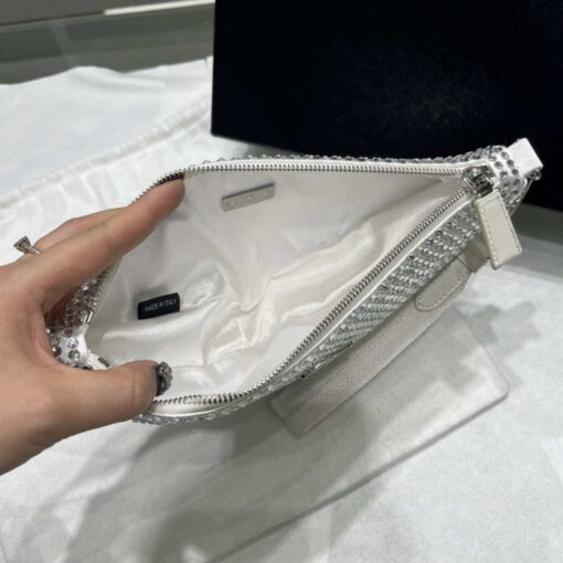 Replica Prada 1NE039 Crystal-studded satin pouch White 7