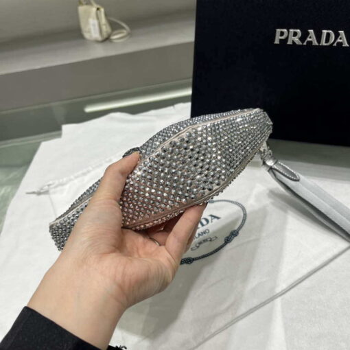 Replica Prada 1NE039 Crystal-studded satin pouch Gray 4