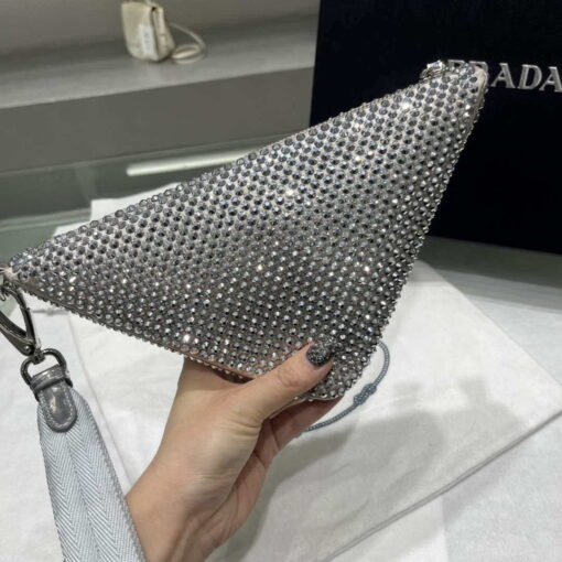 Replica Prada 1NE039 Crystal-studded satin pouch Gray 5