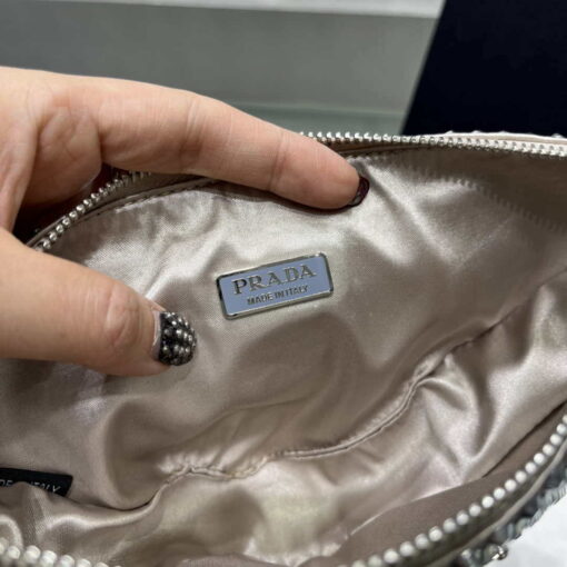 Replica Prada 1NE039 Crystal-studded satin pouch Gray 8