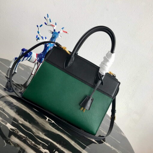 Replica Prada 1BA046 Medium Esplanade Leather Tote Bag Green and Black 2