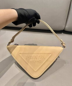 Replica Prada 1NQ043 Triangle leather pouch Apricot 2