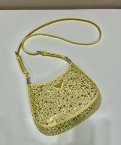 Replica Prada 1BC169 Prada Cleo satin bag with appliqués Yellow 2